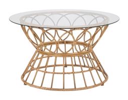 Rattan lerakóasztal, üveg lappal, kerek, 75 cm - MISTRAL1 - Butopêa